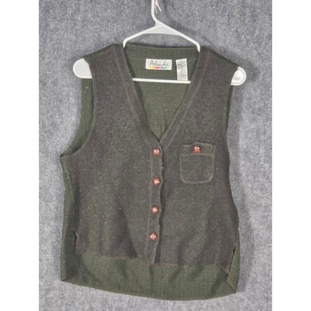 VTG Arlando Women's Green Button Front Knit Vest With Pocket Large Steampunk - Picture 7 of 10